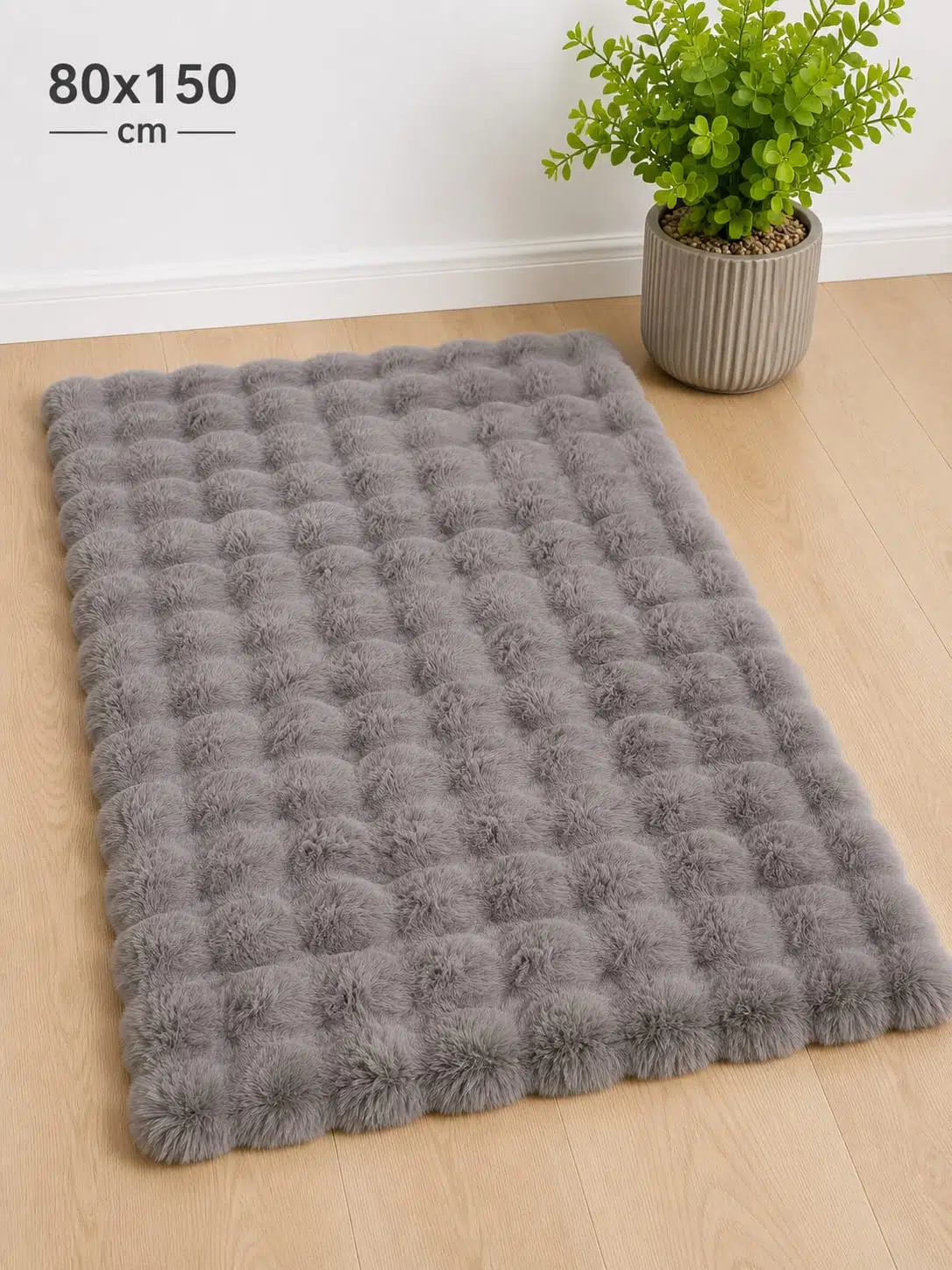 80x150 Bubble Kürk Post Halı Paspas Kaymaz Özel Taban Peluş Paspas - Gri