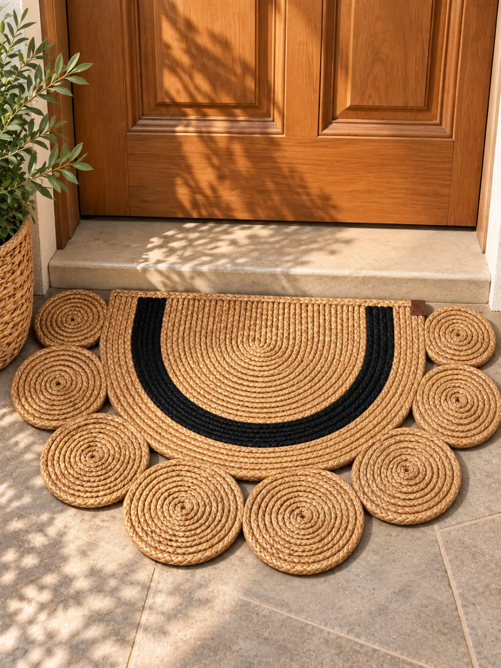 Dekoratif Jüt Kapı Önü 50x80 cm Ebat Paspas Hasır İç Dış Mekan Uyumlu 