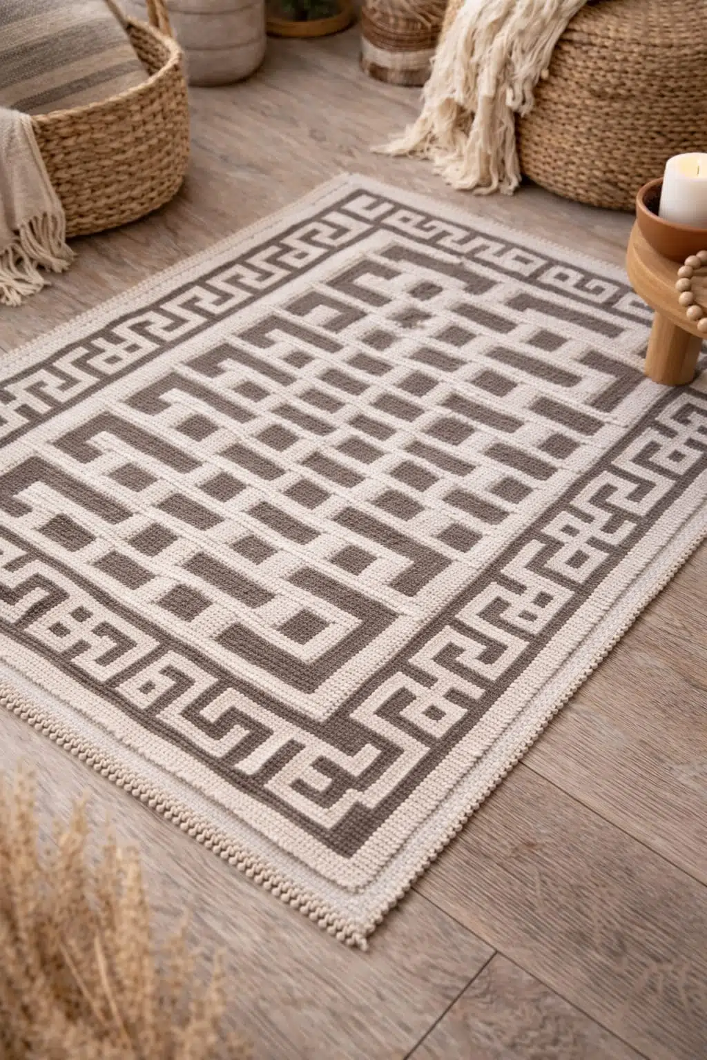Doğal Pamuk Bukle Kilim Paspas - KAHVE