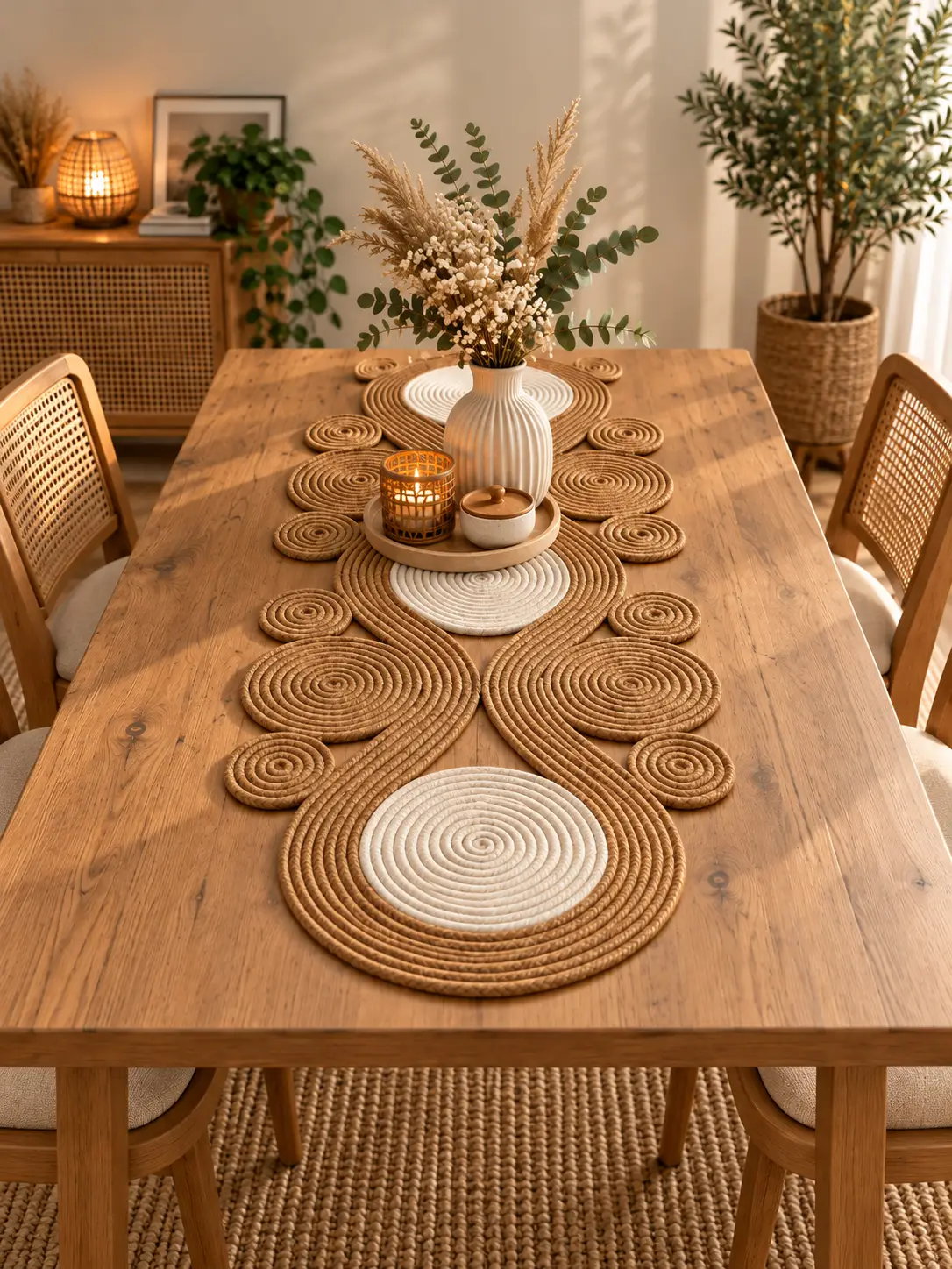 Jüt Hasır Runner Dekoratif Model Bohem ve Doğal Sofra Dekorasyonu 40 x 110 cm